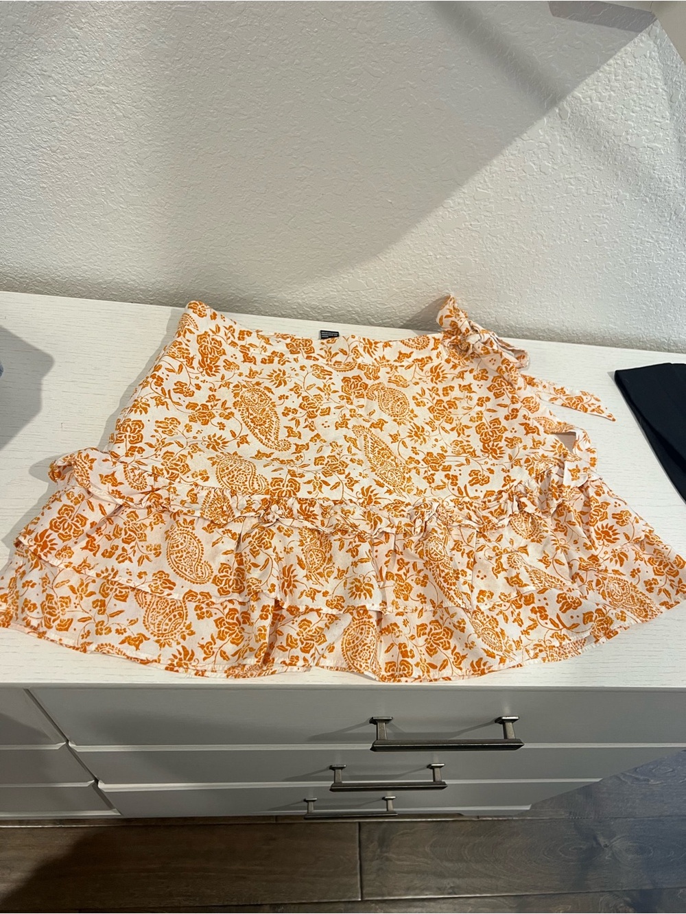 Forever 21 White Mini Skirt with Orange Paisley Print
